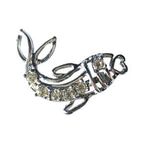 Silver tone rhinestone openwork fish brooch, pin